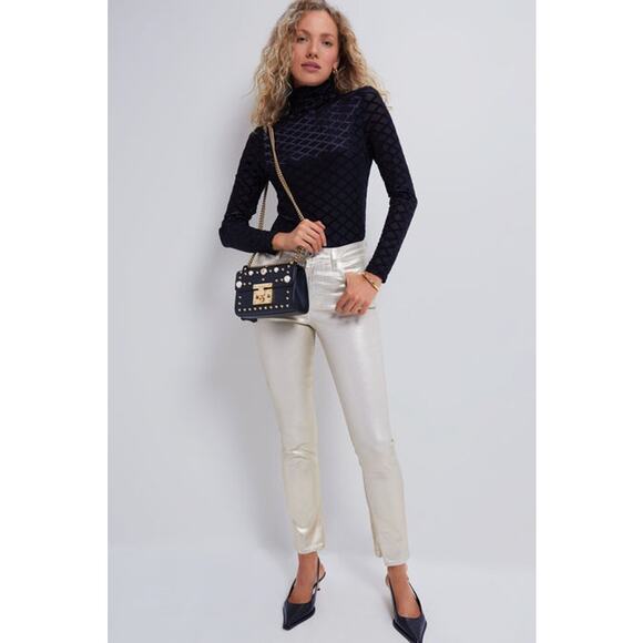 Tuckernuck SIMKHAI Gold Foil Rae High Rise Ankle Skinny Pants NWT Size 28 - Picture 1 of 12